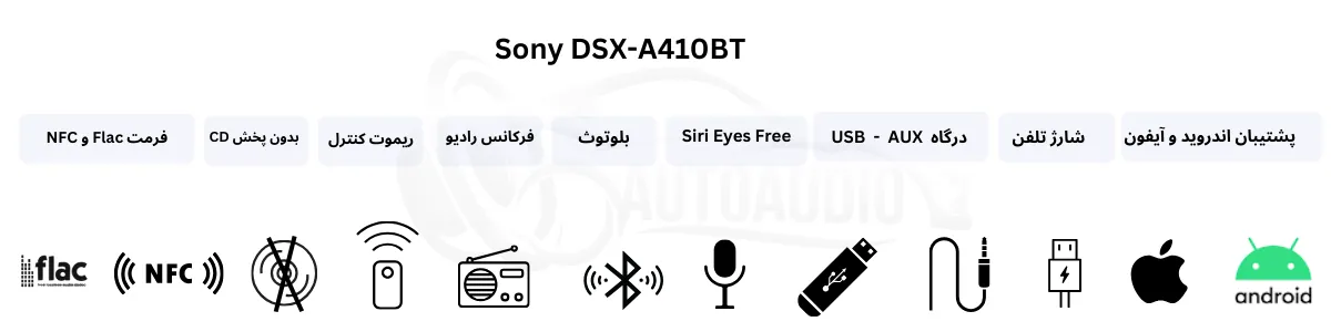 مشخصات پخش کننده خودرو سونی مدل Sony DSX-A410BT